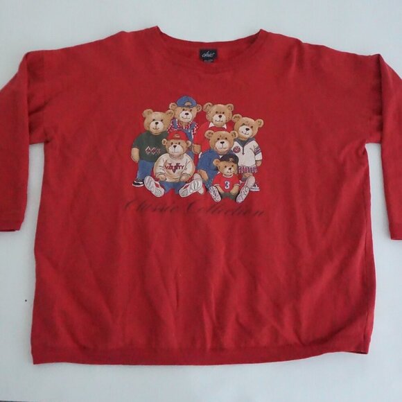 Vintage Chic Red w Teddy Bear Family Crewneck Sweater 3X - Picture 1 of 10